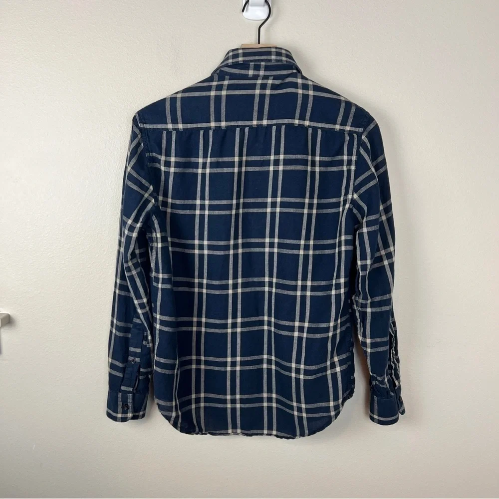 Taylor Stitch Button Front Organic Cotton Linen Shirt Windowpane Plaid